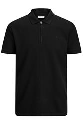 JACK & JONES Big & Tall Black Zip Neck Polo Shirt