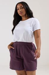 YOURS Plus Size Purple Cotton Cheesecloth Shorts | Yours Clothing 3