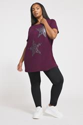 YOURS Plus Size Purple Star Print T-Shirt | Yours Clothing 1