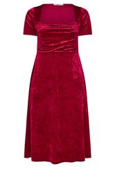 YOURS LONDON Curve Red Velvet Square Neck Midi Dress