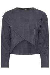 PixieGirl Petite Women's Grey Cross Over Long Sleeve Ribbed Top | PixieGirl 5