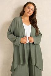 EVANS Plus Size Khaki Green Longline Cover-Up Cardigan | Evans 1