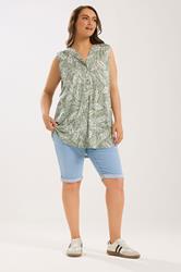 YOURS Plus Size Ivory White Leaf Print Sleeveless Blouse | Yours Clothing 1