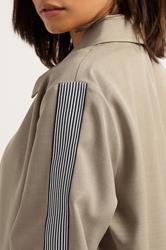 PixieGirl Petite Women's Beige Brown Striped Collar Bomber Jacket | PixieGirl 5