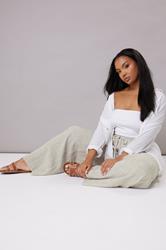 YOURS Plus Size White Striped Linen Tie Front Trousers | Yours Clothing 4