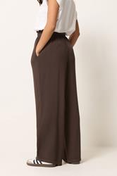 PixieGirl Petite Women's Chocolate Brown Elasticated Waist Wide Leg Trousers | PixieGirl 2