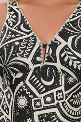 YOURS Plus Size Black Postcard Blanket Stitch Plunge Swimsuit | Yours Clothing 4