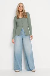 LTS Tall Sage Green Ribbed Scallop Hemline Cardigan | Long Tall Sally 1