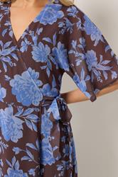 LTS Tall Women's Chocolate Brown & Blue Floral Wrap Maxi Dress | Long Tall Sally 4