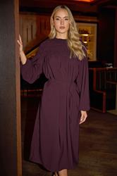 LTS Tall Burgundy Red Shirred Long Sleeve Midi Dress | Long Tall Sally 3