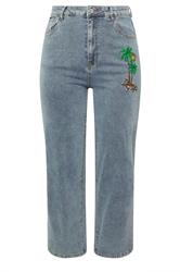 LIMITED COLLECTION Plus Size Blue Denim Palm Tree Embroidered Jeans | Yours Clothing 5