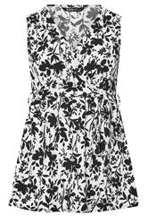 YOURS Curve Cream Floral Sleeveless Wrap Top
