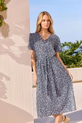 M&Co Navy Blue Spot Print Belted Midi Dress | M&Co 3