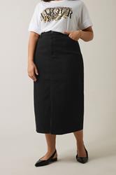 EVANS Plus Size Black Split Hem Denim Midi Skirt | Evans 1