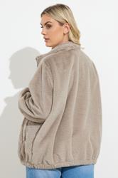 YOURS Plus Size Natural Brown Faux Fur Fleece Jacket | Yours Clothing 2