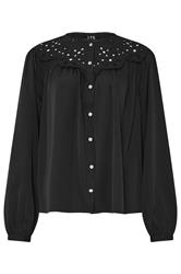 LTS Tall Black Woven Broderie Bib Blouse | Long Tall Sally 6