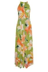 M&Co Green Floral Print Mesh Knot Front Halter Maxi Dress