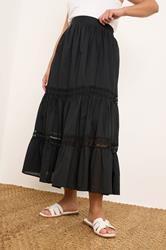 YOURS Plus Size Black Cotton Tiered Maxi Skirt | Yours Clothing 1