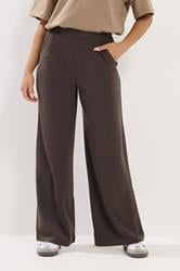 PixieGirl Petite Women's Chocolate Brown Scuba Wide Leg Trousers  1