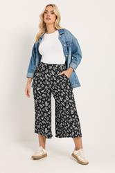 YOURS Curve Black Daisy Print Jersey Culottes | Yours Clothing 1