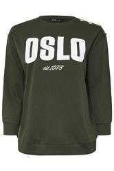 YOURS Plus Size Khaki Green 'Oslo' Slogan Sweatshirt | Yours Clothing 6
