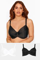 YOURSET 2 PACK Plus Size Black & White Underwired Bras | Yours Clothing 1