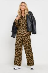 PixieGirl Petite Women's Brown Leopard Print Drawstring Wide Leg Trousers | PixieGirl 3