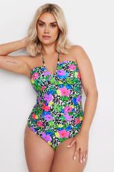 YOURS Plus Size White Floral Dalmatian Print Halter Neck Swimsuit | Yours Clothing 7