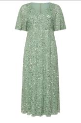 LUXE Curve Sage Green Sequin Embellished Maxi Dress