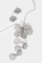 Silver Tone Long Flower Necklace & Earrings Set | Yours Clothing 2