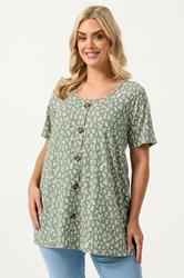 YOURS Plus Size Sage Green Floral Ribbed Swing Top | Yours Clothing 3