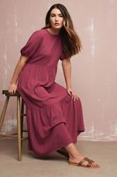 LTS Tall Dark Red Puff Sleeve Tiered Maxi Dress | Long Tall Sally 2