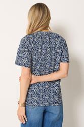 LTS Tall Navy Blue Geometric Placket Blouse | Long Tall Sally 2