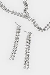 Silver Tone Diamante Long Necklace & Earrings Set | Yours Clothing 2