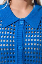 LIMITED COLLECTION Plus Size Blue Crochet Knit Long Sleeve Shirt | Yours Clothing 4