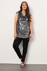 EVANS Plus Size Silver Cowl Neck Top | Evans 1