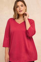 EVANS Plus Size Red V-Neck Cotton Top | Evans 3