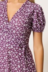 M&Co Berry Red Ditsy Floral Midi Wrap Dress | M&Co 4