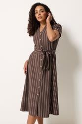 M&Co Chocolate Brown Stripe Midi Shirt Dress | M&Co 3