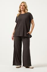 YOURS Plus Size Chocolate Brown Knitted Wide Leg Trousers | Yours Clothing 3