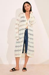 PixieGirl Petite Women's Ivory White Crochet Maxi Tie Cardigan | PixieGirl 2