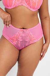 YOURS Plus Size Pink Floral Lace Mesh Full Briefs | Yours Clothing 3