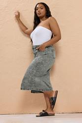 YOURS Plus Size Grey Acid Wash Denim Midaxi Skirt | Yours Clothing 1