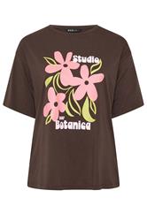YOURS Curve Chocolate Brown Floral Graphic Print T-Shirt
