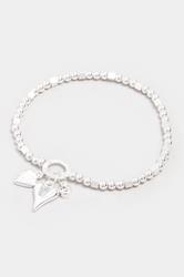 Silver Tone Beaded Heart Charm Stretch Bracelet | Yours Clothing 3