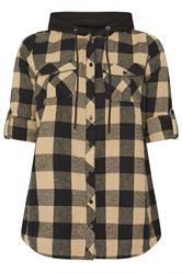 YOURS Curve Natural Brown Hooded Check Shirt