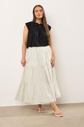 EVANS Plus Size Natural Brown Tiered Linen Maxi Skirt | Evans 2