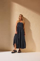 PixieGirl Petite Women's Black Asymmetric Tiered Maxi Dress | PixieGirl 1
