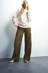 LTS Tall Khaki Green Tailored Cargo Pocket Wide Leg Trousers | Long Tall Sally 3