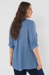 EVANS Plus Size Blue Pintuck Tab Sleeve Shirt | Evans 5